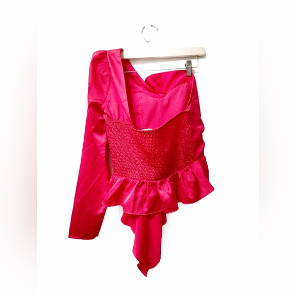 DO+BE Pink One Shoulder Long Sleeve Pink Top - Picture 4 of 4